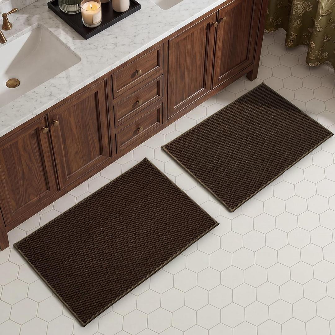 TYUU Bath Mat Set 2 Piece, Thin Bathroom Rugs Non Slip Washable Quick Dry, 20"x30" + 20"x30"