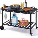 Portable Outdoor Grill Table with Wheels, Heavy-Duty Griddle Stand Grill Cart with Shelves,Towel Holder, Spice Pots & Bottle Opener, Multi-Functional BBQ Prep Station & Utility Cart