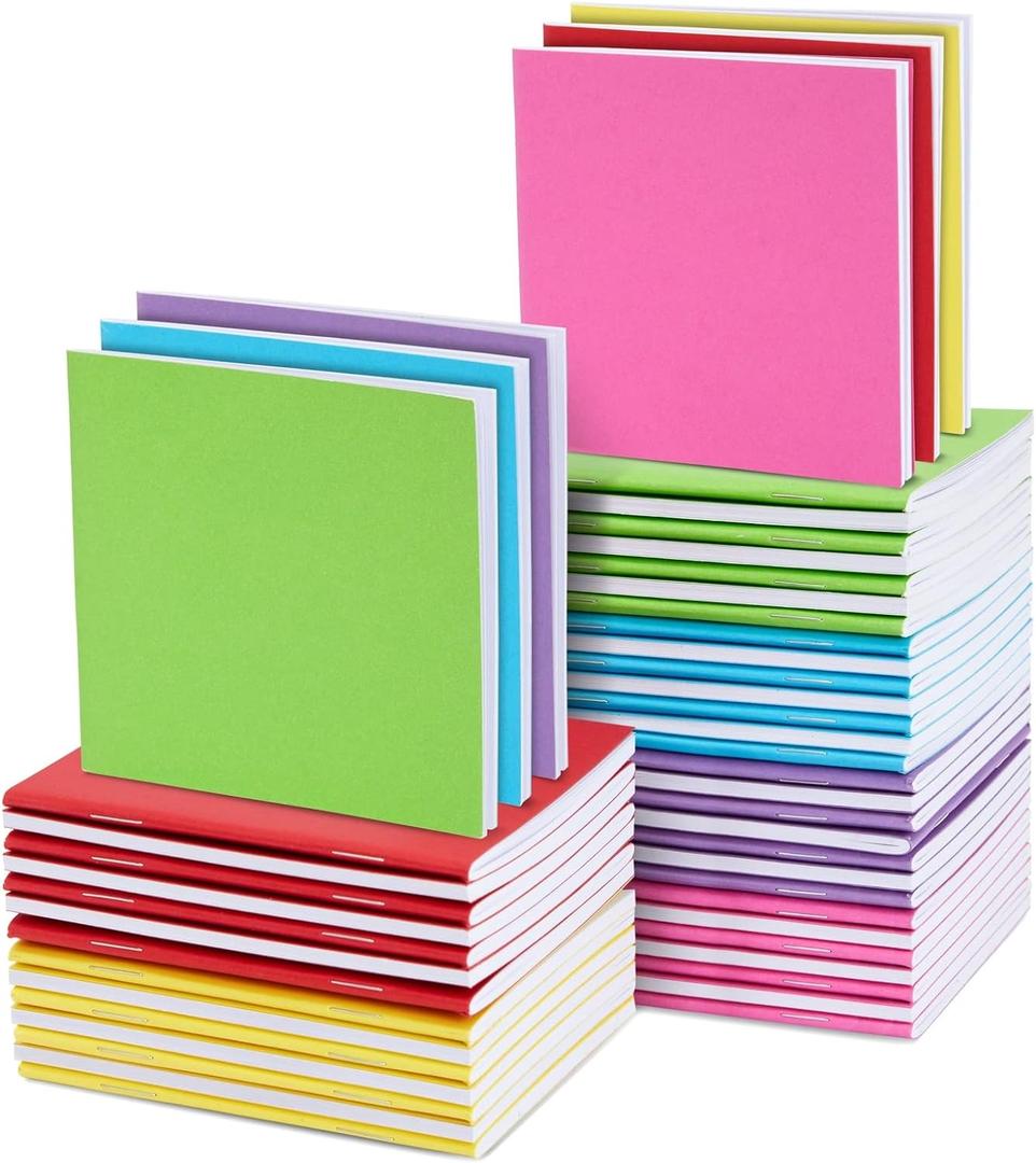 Paper Junkie 48 Pack Colorful Mini Blank Books, Bulk Pocket Sized Notebooks for Kids, 4x4 In Small Notepads Journals for Drawing Writing (6 Colors)