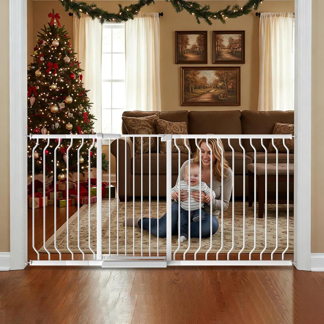 Extra Tall 40.55" Gate, 57.48"-73.62" Extra Tall and Wide Dog Gate,Extra Wide Baby Gates Pressure Mounted Walk Through for Doorways,Stairs, Kitchen White