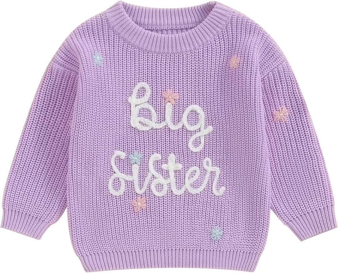 Baby Girl Boy Knit Sweater Blouse Pullover Sweatshirt Warm Crewneck Long Sleeve Tops for Infant Toddler (2-3T, Big Sister Purple Sweater)