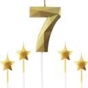 Golden Number 7 & Star 3D Diamond Shaped Birthday Candles - 2.76 inch, Suitable for Parties & Cake Decorations