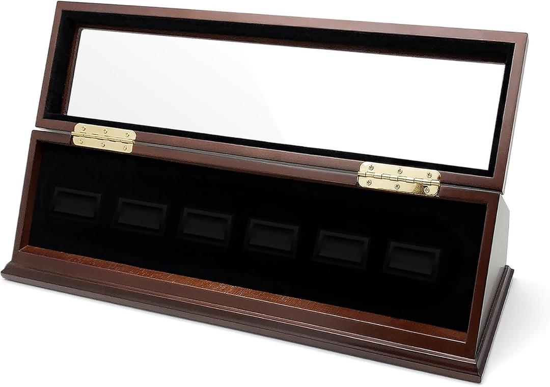 6-Slot Championship Ring Display Case  Sports Ring Holder Box (Espresso, 6)
