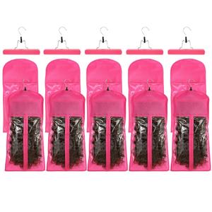 VARIPOWDER 10pcs Wig Storage Bags with Hanger Hair Extensions Storage for Multiple Wigs, Dust-Proof Wigs Bag with Strong Holder Home Travel Closet Wigs & Accessories (Pink)