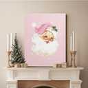 JWVK Prints Pink Vintage Preppy Trendy Christmas Santa Framed Wall Art Canvas Decor Decorations, Pink Christmas Signs Sign, 11x14