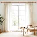 Wood Curtain Rods, 1'' Decorative Adjustable Rustic Farmhouse Drapery Rod, Heavy Duty Boho Curtain Pole for Windows 48 to 84 Inch with Imitation Wooden Grain Finials, (Light Wood/Unique Design)