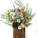 Small Christmas Tree Tabletop Artificial Mini Christmas Tree Decorations with Holiday Ornaments Red Berry Pine Cone Greenery for Home Indoor Fireplace Mantel Xmas Decor (Tree Stump-Golden)
