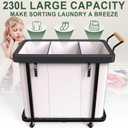230L (60 Gal) Extra Large Fashion Laundry Sorter 3 Section with Lid, Rolling Laundry Basket Hamper with Handle, Laundry Organizer Storage Cart with Sturdy Metal Frame for Laundry Room, Hotel, White
