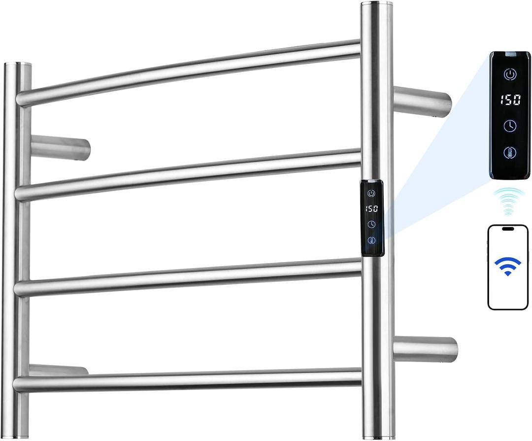 Electric Towel Rack with Voice Control for Alexa & Google Home,TUYA - Wall-Mounted Bathroom Heating Towel Warmer,Plug-in,Stainless Steel Material,16.54x23.62x5.51 in,Brushed4 Bars
