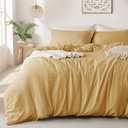 MILDLY Super Soft Duvet Cover - 100% Washed Microfiber Warm Mustard Yellow Comforter Cover Set 3 Pieces with Zipper Closure & Corner Ties (No Comforter) (King (104"x90"))