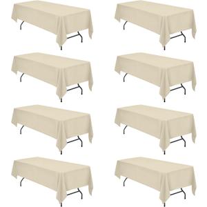 BRILLMAX 8 Pack Beige Tablecloths 60 x 126 Inch for 8ft Rectangle Tables - 150 GSM Polyester Fabric, 15" Standard Drop, Water, Stain & Wrinkle Resistant Cloth Cover for Wedding Banquet Dining Buffet