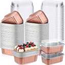 Vesici 100 Sets Mini Loaf Pans with Lids, 5.7 oz Disposable Aluminum Foil Baking Cups, Rectangle Cake Pans for Pudding Desserts Muffin Baking Storage Mother's Day Birthday Party(Champagne)