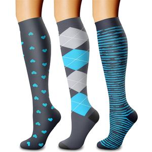 CHARMKING Compression Socks for Women & Men Circulation (3 Pairs) 15-20 mmHg is Best Support for Athletic Running Cycling (Small-Medium, 14 Grey/Blue/Grey)