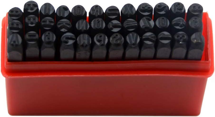 Oudtinx Number and Letter Stamp Set (36 Piece Punch Set/A-Z & 0-9) Hardened Steel for Metal Wood, Leather- 1/8" (3mm)