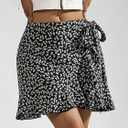 YHYJMY Summer Skirts for Women High Waist Side Tie Wrap Skirt Boho Drawstring Flowy Floral Mini Skorts for Holiday (Black, L)