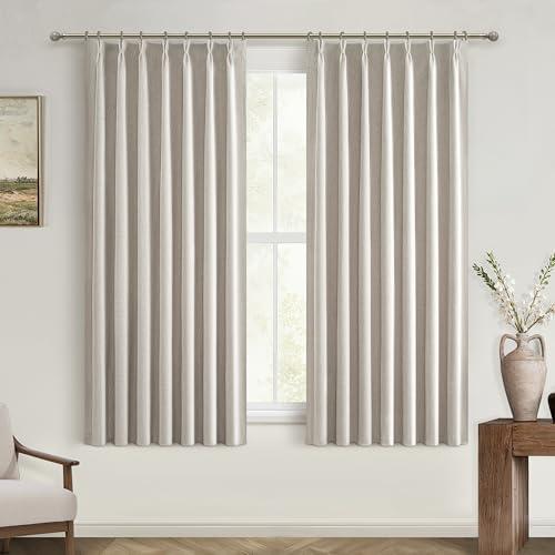 Bedroom Blackout Curtains 63 Inches (5-1/4FT) Long 2 Panel Set,Thermal Curtains for Summer Heat Living Room Darkening Pinch Pleated Short Drapes for 62 Inch Window Pinch Pleated(40"x63"x2 Light Linen)