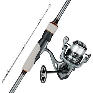 VEVOR Rod and Fishing Reel Combo, IM6 Fiberglass & Carbon Fiber Spinning Rod and Reel Combo, Bass Fishing Pole with 6.5 ft Two-Piece Rods, 6+1 Ball Bearings, Stainless Steel Guides with Ceramic Rings