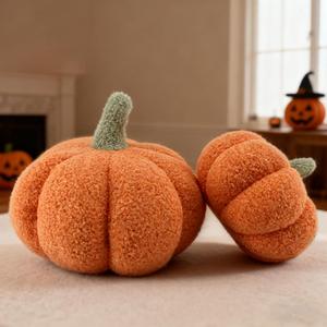 Pumpkin Pillows Halloween Fall Plush Stimulate Pumpkin Throw Pillows Stuffed Pillows for Thanksgiving Halloween Decora 12”and 8“ 2pcs Orange
