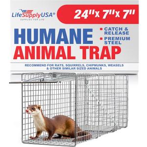 24" Humane Cat Trap for Stray Cats, Collapsible Live Animal Cage for Feral Kittens, Possum, Raccoon, Rabbit, Armadillo Trap Catch and Release by LifeSupplyUSA