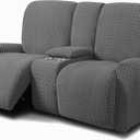 ULTICOR Reclining Love Seat with Middle Console Slipcover, 8-Piece Jacquared Stretch Loveseat Reclining Sofa Covers, 2 seat Loveseat Recliner Cover, Thick, Soft, Washable, (Style 2) (Dark Grey)