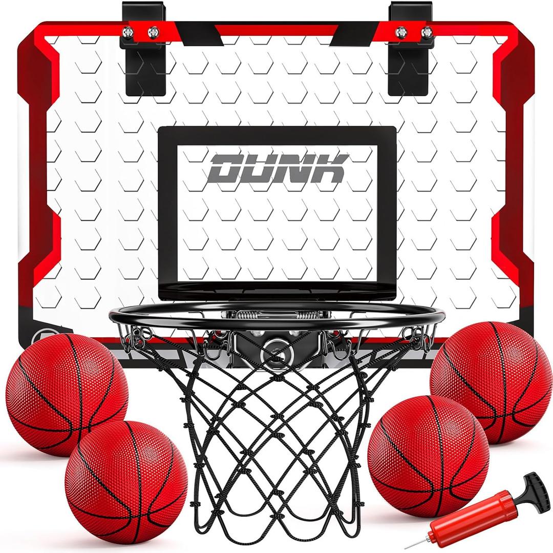 TEMI Indoor Basketball Hoop for Kids, Door Room Basketball Hoop,Mini Basketball Hoop with 4 Balls, Basketball Toys for 3-12 Year Old Boys