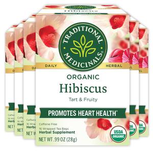 Traditional Medicinals - Organic Hibiscus Herbal Tea (6 Pack) - Supports Heart Health - 96 Tea Bags Total (EXP 06/30/29)