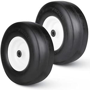 2PCS Flat Free Mower Tire w/Steel Wheel 13x5.00-6 for 36"-46" Deck Lawn Mowers Tractor - Hub 3.25"-5.9" with 3/4" Greased Bushing 135006 T161