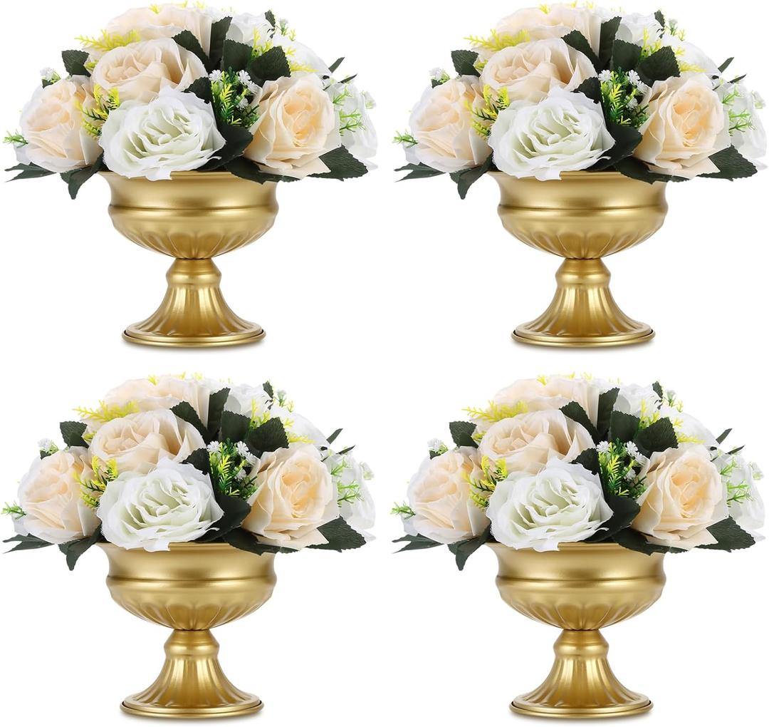 Gold Vases for Table Centerpieces, Rozrety Mini Metal Gold Flower Vase Small Floral Bowl Decorative Center Piece for Wedding Birthday Party Anniversary Decorations (4pcs)