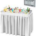 Folding Ice Cooler Table, Skirt &Drain Hose Plastic Chill Table to Keep Drinks Cool, Portable Foldable Self-Serving Beverage Cooling Bar for Parties, Picnics, Barbecues, Fishing (White)