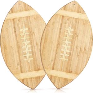 Foaincore 2 Pieces Football Shaped Cutting Board Bamboo Charcuterie Serving Tray Gift Set 15 Inch for Football Lovers Touchdown Themed Party Decoration Favor Supplies