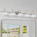 Brushed Nickel 5-Light Bathroom Vanity Light with Floral Clear Glass Shades, Brushed Nickel Wall Mount Lighting for Bathroom, Dressing Table