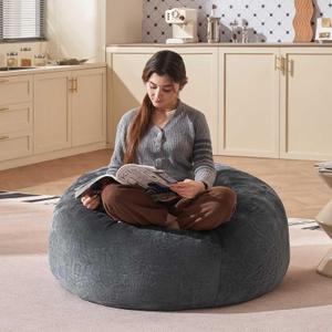 Bean Bag Chair 3Ft, Memory Foam Filled, Large Beanbag Chairs for Adults and Teens, Soft Sofa with Removable Flannel Cover, Round Couch for Living Room Bedroom College Dorm (Dark Gray, 3FT-3636"24") (3FT-36"36"24")