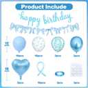 Blue Bow Birthday Decorations, Coquette Party Decor with Blue Happy Birthday Banner, Bow Garland, Bow Balloons, Heart Foil Balloons, Ribbon for Girls, Women, Baby Shower, Bow Theme Party