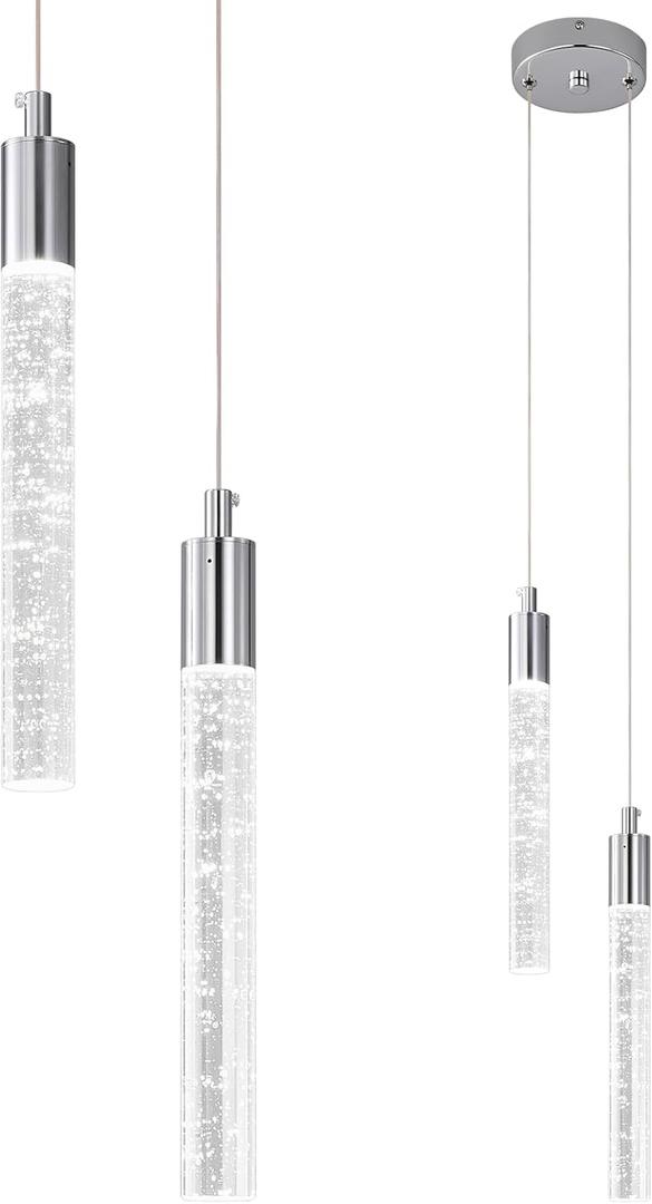 Modern Light Fixture Kitchen Island Pendant Light Dimmable LED Chrome Pendant Lights Mini Crystal Pendant Lighting for Bedroom Dining Room Living Room2-Light