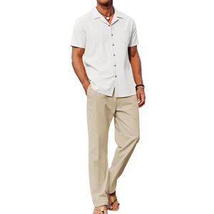 COOFANDY Men 2 Piece Linen Outfit Beach Button Down Shirt Casual Loose Pant Sets (3X-Large)