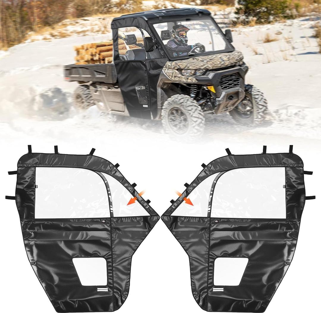KEMIMOTO Full Soft Doors with Open Slot for Side Mirrors Compatible with Can Am Defender HD 7/8/9/10 DSP XT XMR 2017-2025 Cab Enclosure YKK Zipper Full Windshield Panel Accessories 2 Doors