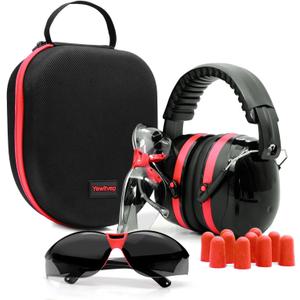 Yewltvep Shooting Ear Protection Gun Range Ear Protection with Earmuffs, Gun Safety Glasses, Earplugs, Hard Storage Case (Red)