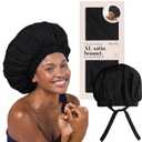 Kitsch XL Satin Bonnet for Sleeping - Softer Than Silk Hair Bonnet for Women - Secure Fit, Adjustable Night Cap for Curly & Textured Hair - Prevents Breakage, Tangles & Thinning - Black