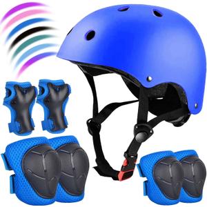 Kids Bike Helmet Set Adjustable for Children, Boys, Girls and Teenagers Aged 3-8 Years Includes Elbow, Knee, Wrist Guards Children's Helmet Protection Set for Bikes SkateboardsRollerskates (blue)