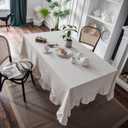 Retro Farmhouse Ruffle Tablecloth Cotton Linen Tablecloth with Flounces Trim Dust-Proof Washable Table Cover for Kitchen Party Dinner Picnic Decor (Rectangle/Oblong, 39 x 55 Inch, White)