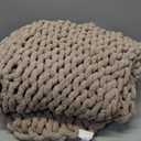 Bigacogo Chunky Knit Throw Blanket for Couch, 40x60 inches, 100% Hand Knitted with Thick Jumbo Chenille Yarn, Cozy Soft Large Rope Knot Cable Crochet Blankets for Sofa Bed Living Room, Taupe