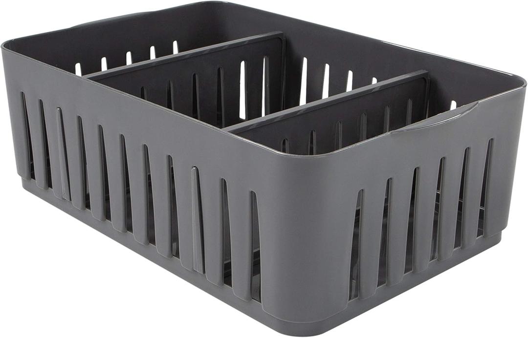 Simplify 3 Compartment Stackable Bin with Adjustable Dividers | Drawer Organizer | Storage Basket | Good for Office | Desk Supplies | Dorm | Bathroom | Accessories | Make Up | Grey (1 Pack)