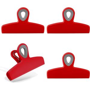 COOK WITH COLOR Bag Clips - Heavy Duty Chip Clip and Refrigerator Magnet for Food Storage with Air Tight Seal Grip, Bright Colors, Pack of 4 Large. (Red)