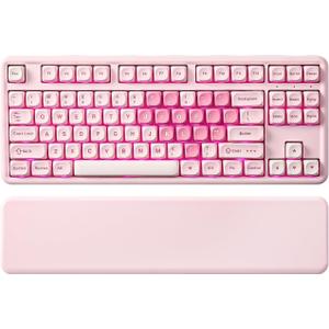YUNZII B87 Wireless Mechanical Keyboard, QMK/ VIA Programmable, TKL Layout 87 Keys, BT/ 2.4G/ USB-C, Hot Swap Gasket Mount RGB Backlit Gaming with Wrist Rest for Win/ Mac (Pink, Milk V2)