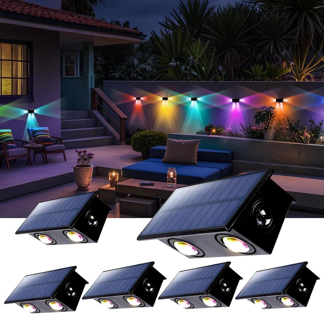 Fence Lights Solar Powered Outdoor Waterproof 3 Sided Wall LED Landscaping for Yard, Deck, Patio, Rail, Garage, Pool, Balcony, Energy Efficient Warm White Safety (Multicolor, 3Sides-6Pack Light)