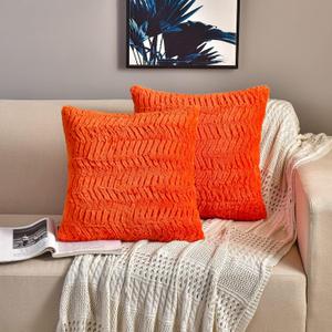 YUSOKI Luxury Faux Fur Throw Pillow Covers-18 x18,Set of 2-Decorative Fuzzy Fluffy Cozy Pillow Cases Without Insert(Burnt Orange,18"x18") (18" x 18" (Pack of 2))