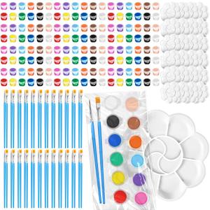 Fulmoon 48 Set Mini Acrylic Paint Set for Kids Adults Washable Mini Painting Kit Arts Crafts Party Favors Filled Strips Brushes Palettes Bulk for Classroom Home Kit Supplies (Vivid Color)
