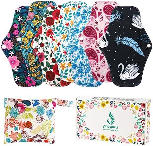 Reusable Menstrual Pads, Bamboo Cloth Pads for Heavy Flow with Wet Bag, Large Sanitary Pad Set with Wings for Women, Washable Overnight Cloth Panty Liners Period Pad (7 in 1, 25.4cm 4 Layers)