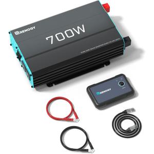 Renogy Inverter P2 700W Pure Sine Wave Inverter 12V DC to 120V AC, Off-Grid Solar Power Converter for Home, RV, Truck, Camping, with Built-in 5V/2.1A USB Port, AC Hardwire Port, Remote Controller