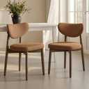 VASAGLE Wooden Dining Chairs Set of 2, Upholstered Kitchen Chairs with Solid Wood Legs, Ergonomic Curved Backrest, Built-in Handle, Mid Century Modern, for Kitchen Dining Vanity, Caramel Brown